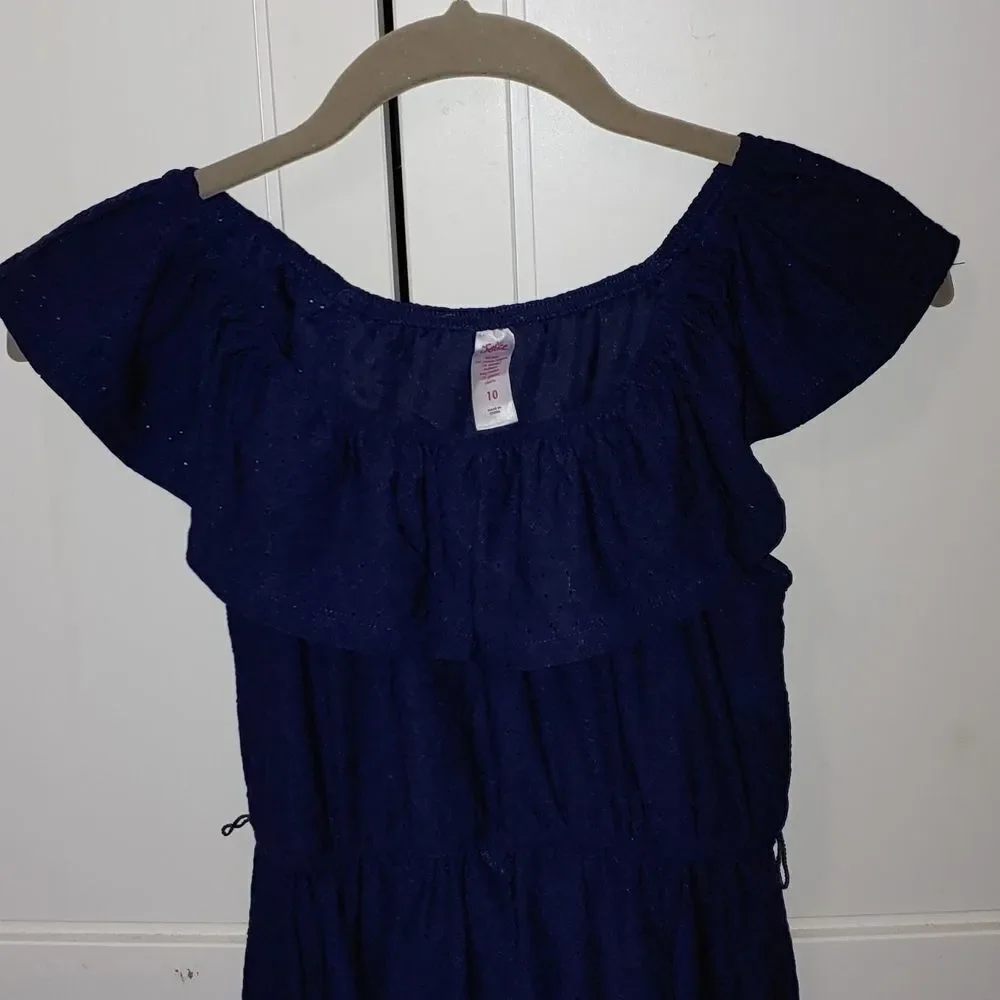 Justice Girls eyelet hankerchief navy dress SZ 10